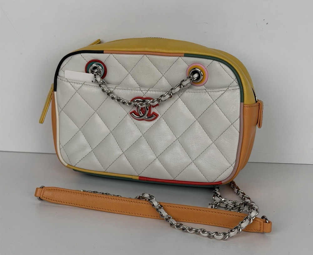 Chanel Paris-Cuba Color Camera Bag Quilted White Leather&Colorful Border 2017 D8
